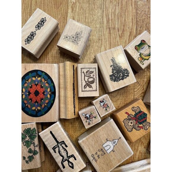 Collection Of Rubber Stamps Wood Mounted 4 Lbs #K184 Misc Designs - Picture 5 of 13